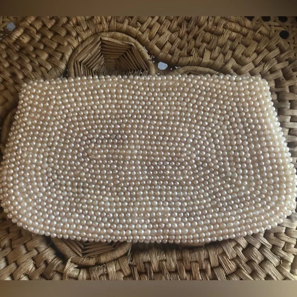Cream and Silver Satin Beaded Clutch/Purse - Picture 6 of 12